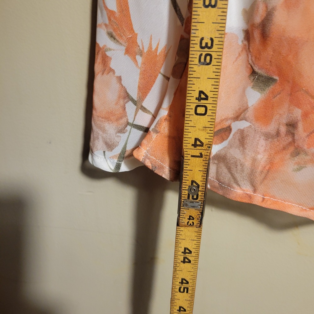Dressbarn Orange Floral Sweetheart Midi Dress Womens 14 White Sleeveless Chiffon - Picture 6 of 12